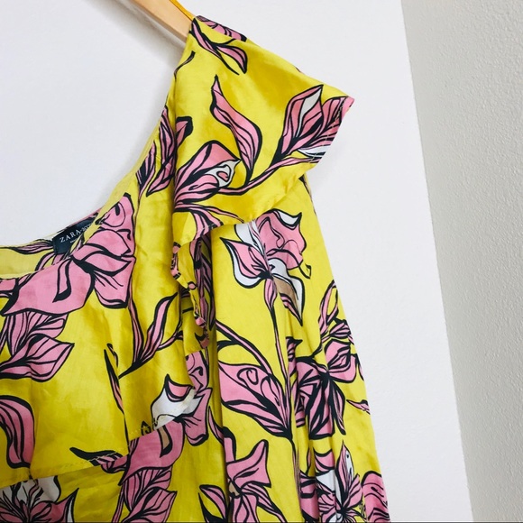 Zara Yellow Floral One Shoulder Ruffle Bodysuit - Picture 8 of 12